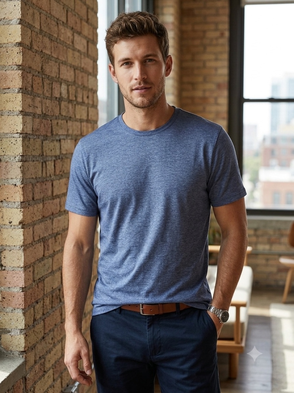 Perry Ellis Slate Blue Short Sleeve Crewneck Tee, Men’s Size Large